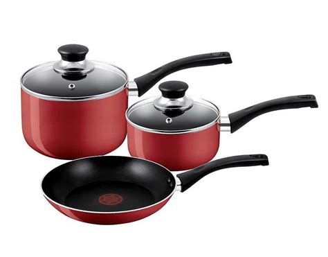 Tefal Non-Stick 3 Pan Set 2 Saucepans 1 Frying Pan Red | Electrical Deals