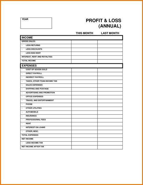 Printable Blank Profit And Loss Statement - Business Mentor