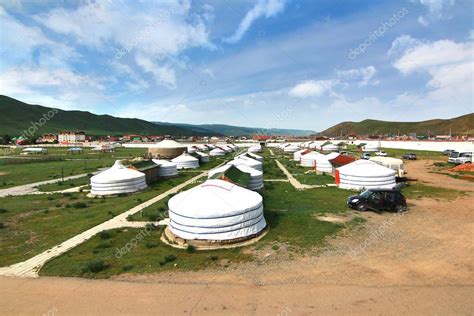 The ger camp in a large meadow at Ulaanbaatar , Mongolia — Stock Photo ...