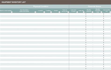 Equipment Inventory Excel Template