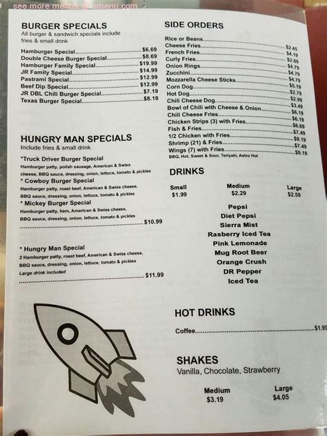 Menu at Astro Burger restaurant, USA