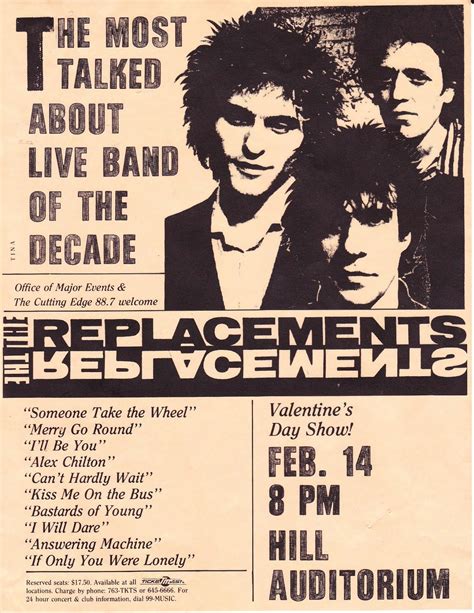 The Replacements Gig Poster : Valentine's Day show on February 14th 1991 at Hill Auditorium in ...