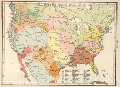 Historic Map : Plate 33. Facsimile Cartography 1492-1867. Indian Tribes and Linguistic Stocks ...