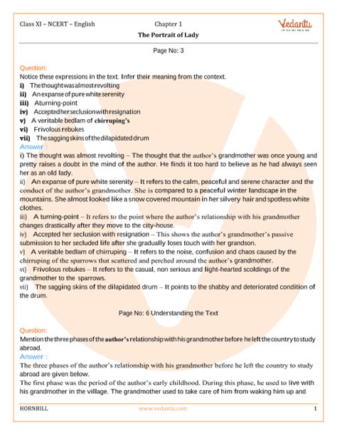 NCERT Solutions for Class 11 English Hornbill Chapter 1 - The Portrait of a Lady