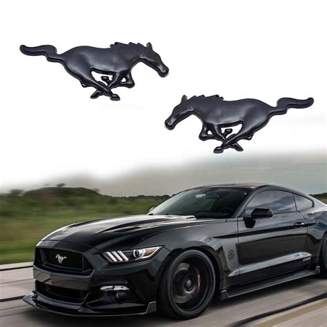 2X Black Running Horse Emblem Metal Side Fender Sticker Decor For Ford ...