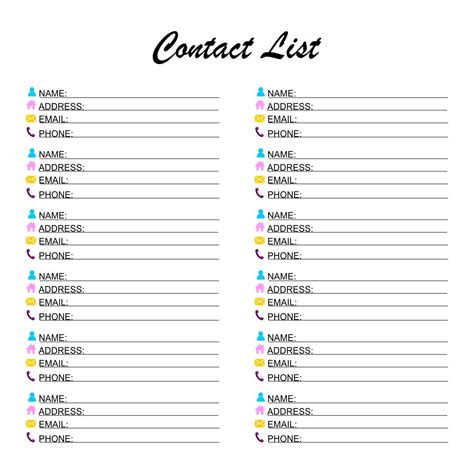 +Printable+Contact+List+Templates | Email list template, List template ...