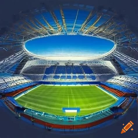 Exterior view of a modern football stadium on Craiyon