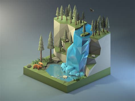 The Waterfall Low Poly on Behance