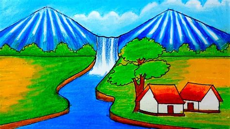 Comment dessiner un paysage facile Dessin de paysage de cascade Dessin avec des pastels à l ...