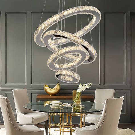 Datingday Adjustable Modern LED Chandeliers Crystal Pendant Lamp Round ...