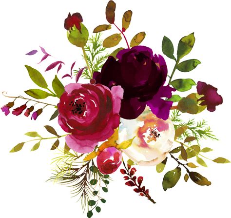 Download Ink Flower Decoration Vector - Burgundy Watercolor Flower Corner Borders PNG Image with ...