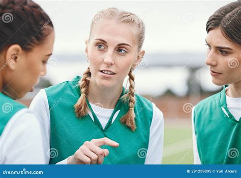 Sports, Hockey Team and Women Planning Outdoor at Field Together for ...