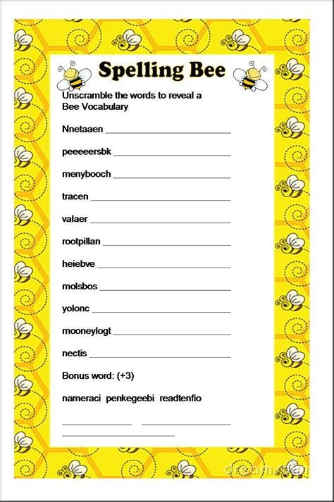 Another game I created for a Bumble Bee party, the Spelling Bee word scramble | Spelling bee ...