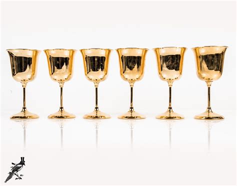 24K Gold Electroplated Wine Goblets - Set of 6 - Lovely for Golden Anniversary Gift or Wedding ...