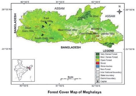 Map of Meghalaya showing forest cover [source:... | Download Scientific ...