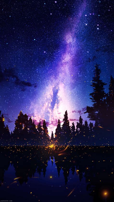 Starry Sky Night Forest 4K 8K #6360f Wallpaper iPhone Phone