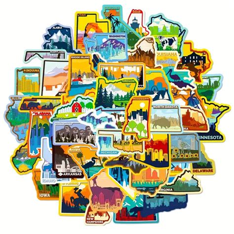 Pack of 50 USA States Travel Map Vinyl Stickers Explore and Collect Memories - Etsy