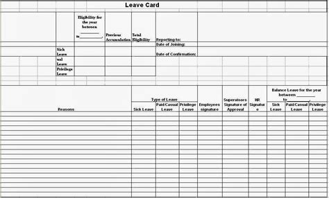 Leave Card Format in Excel