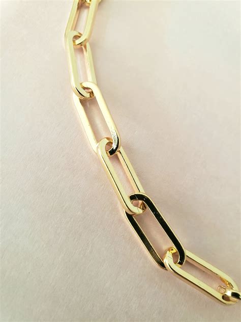 18k Gold Plated Paper Clip Necklace Oval link Chain Fine | Etsy