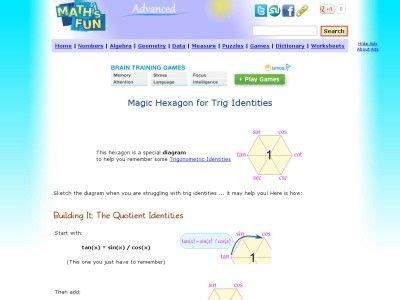 Magic Hexagon for Trig Identities Trigonometry, Fun Math, Math Resources, Hexagon, Identity ...