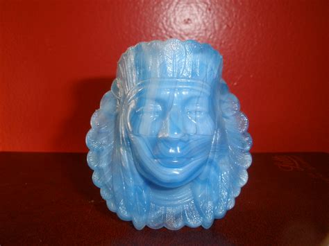 Indian Head Blue Slag Glass Toothpick Holder | The bottom ha… | Flickr