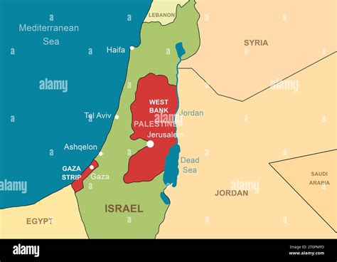 Israel and Palestine in Middle East on contour map. Palestinian ...