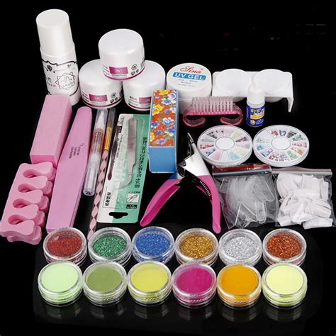 Nail Art Set Acrylic Glitter Powder Primer Tips Brush Glue Dust Kits ...