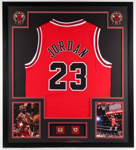 Michael Jordan Bulls 34x38 Custom Framed Jersey Display with (2) Replica Championship Rings