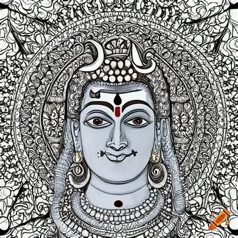 Intricate coloring page of lord shiva's face