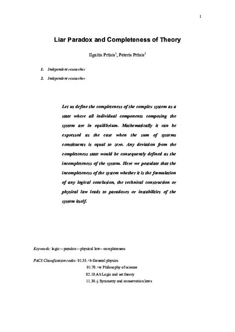 (PDF) Liar Paradox and Completeness of Theory | Ilgaitis Prusis ...