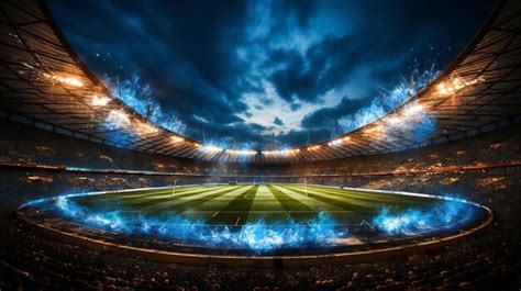 Premium AI Image | Electrifying Match Night Stadium Lights Blaze ...