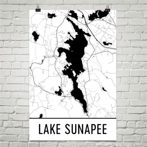 Lake Sunapee NH Art and Maps – Modern Map Art