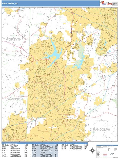 High Point North Carolina Wall Map (Basic Style) by MarketMAPS