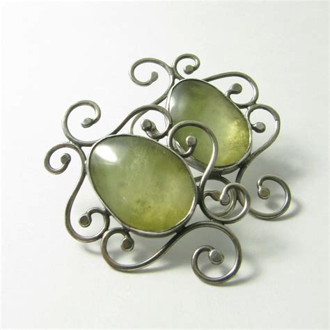 Prehnite Earrings Green Gemstone Earrings Large Sterling