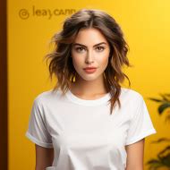 Young woman wearing white T shirt mockup at yellow background - Icon #335 - IconFair - Your ...
