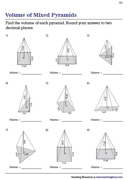 Worksheet Surface Area Of Pyramids