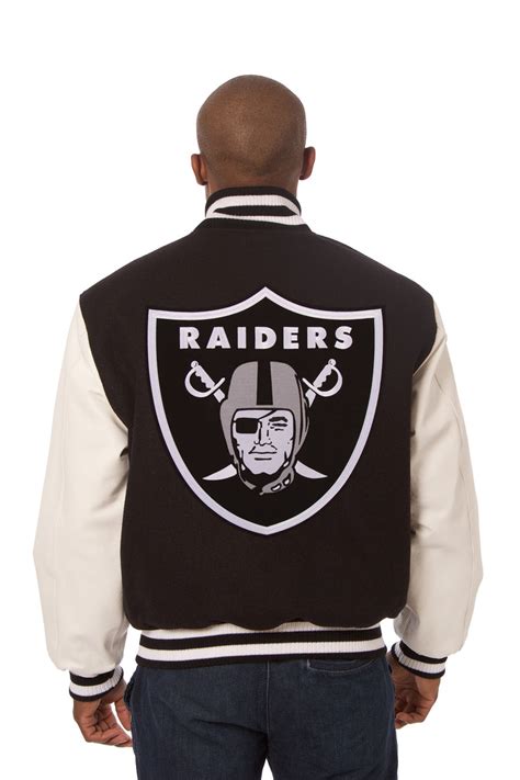 Oakland Raiders Two-Tone Wool and Leather Jacket - Black/White | J.H. Sports Jackets