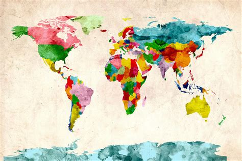 World Map Watercolors Digital Art by Michael Tompsett - Pixels