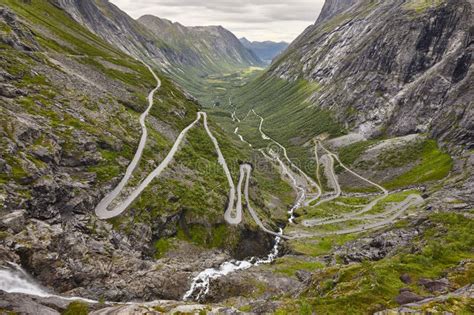 Norwegian Mountain Road. Trollstigen. Stigfossen Waterfall Stock Photo ...