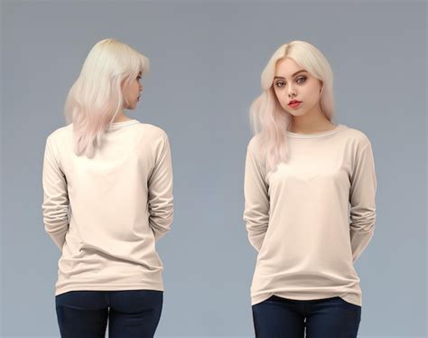 Premium AI Image | Woman wearing a beige Tshirt with long sleeves Front and back view