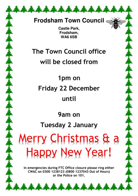 Notice re closing for Christmas 2017-1 - Frodsham Town Council