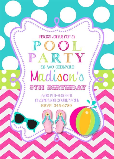 12 Pool Party Birthday Party invitations with by noteablechic