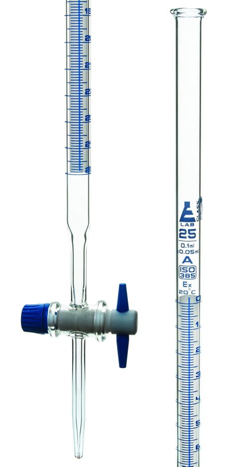 Burette, 25mL - ASTM, Class A - Schellbach Design - With PTFE Stopcock - Blue Graduations ...