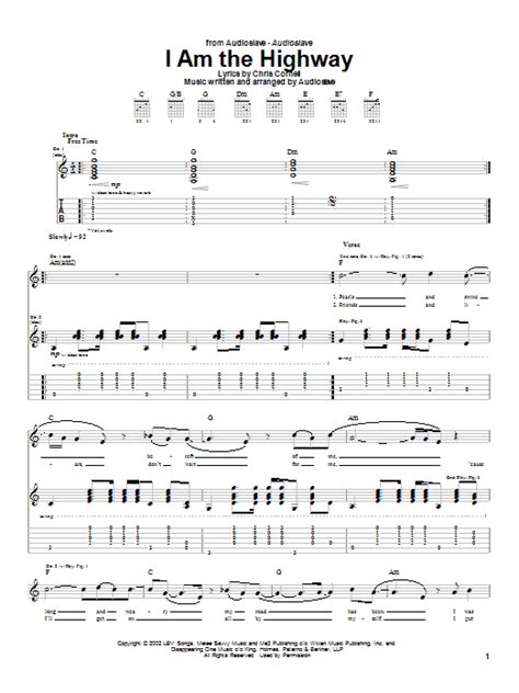 I Am The Highway by Audioslave Sheet Music for Guitar Tab at Sheet Music Direct