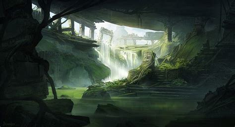 jungle ruins concept art deep shadows | Fantasy art landscapes, Fantasy landscape, Environment ...