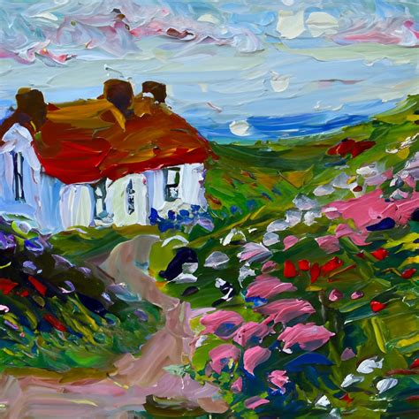 Seaside Garden Cottage Oil Painting Free Stock Photo - Public Domain Pictures