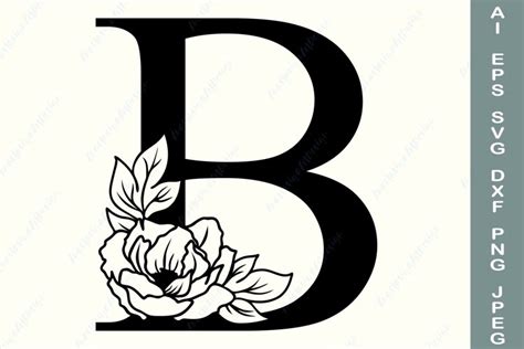 Botanical letter B, Floral monogram alphabet svg