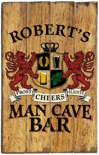 Personalized Man Cave Bar Planked Wood Sign - Lions Crest