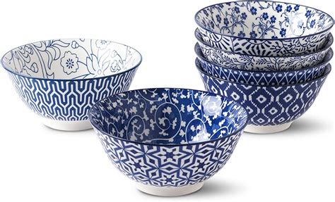 Buy Selamica Blue and White Porcelain 20oz Cereal Bowl Set - Set of 6 ...