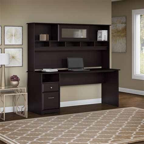 Cabot Modern 72W Computer Desk with Hutch, includes File Drawer and Box Drawer in Harvest Cherry ...